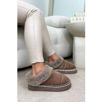 Love Lemonade Women's Crystal Trim Faux Fur Soft Touch Slippers in Brown | Size: 4