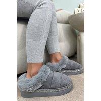 Love Lemonade Women's Crystal Trim Faux Fur Soft Touch Slippers in Grey | Size: 3