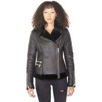 Infinity Leather Women's Shearling Sheepskin Aviator Jacket-Patchway in Black | Size: 20