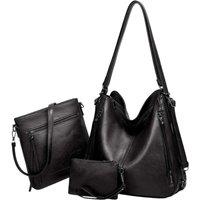 Kitise Women's Multifunctional 3-Piece Set Tote/Backpack Shoulder Handbag With Purse Bag in Black