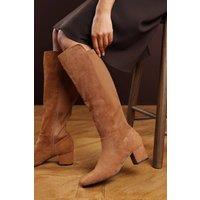 Where's That From Women's 'Cherish' Block Heel Knee High Boots With Side Zip in Light Brown | Size: 4