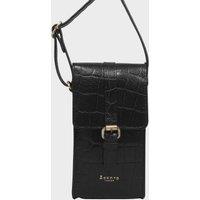 Assots London Women's 'PETRA' Croc Real Leather Mobile Phone Crossbody Bag in Black