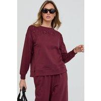 Raffya Women's Lily-Anne Long Sleeves Cut Out Embroidered Sweatshirt In Burgundy | Size: 8
