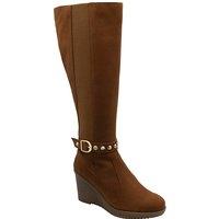 Ravel Women's Tan Suede 'Arkle' Wedge Knee-High Boots | Size: 6