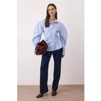 WOVCOR Women's Asymmetrical Shirt with Balloon Sleeve Detail in Light Blue | Size: 6