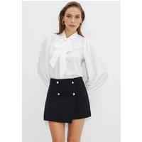 WOVCOR Women's Woven Shirt With Collar Scarf Detail in White | Size: 12