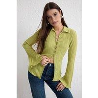 WOVCOR Women's Textured Woven Shirt With Button-Down Front in Green | Size: 10