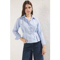 WOVCOR Women's Tailored Shirt With Pin-Tuck Waist Detail in Blue | Size: 14