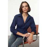 WOVCOR Women's Tailored Shirt With Pin-Tuck Waist Detail in Navy | Size: 4