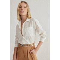 WOVCOR Women's Linen Look Oversize Woven Shirt in White | Size: 8