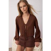 WOVCOR Women's Striped Woven Shirt with Tie Detail in Brown | Size: 10