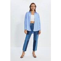 WOVCOR Women's Single Pocket Boyfriend Cotton Woven Shirt in Light Blue | Size: 6
