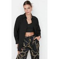 WOVCOR Women's Single Pocket Boyfriend Cotton Woven Shirt in Black | Size: 8
