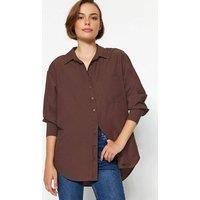 WOVCOR Women's Single Pocket Boyfriend Cotton Woven Shirt in Brown | Size: 14