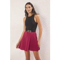 WOVCOR Women's High-Waist Flared Mini Skater Knit Skirt in Burgundy | Size: XS
