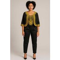 JTAPHRIQUE Women's African Print Embroidered Jumpsuit in Black | Size: 14