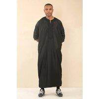 Thobez Men's Moroccan Thobe Gandoura Short Sleeve Jubba Islamic Clothing Kaftan Eid Robe Arab Embroidery in Black | Size: 54R