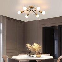 Garwarm Modern Gold 6-Light Chandelier Semi Flush Ceiling Light for Living Room in Black