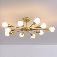 Garwarm 10-Light Gold Sputnik Semi Flush Mount Ceiling Light