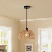 Garwarm Boho E27 Semi Flush Mount Ceiling Light Farmhouse Rattan Pendant Light in Brown