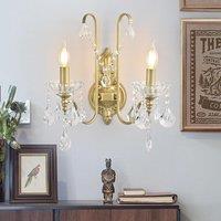 Garwarm Crystal Wall Lights Antique Retro Vintage Rustic Indoor Wall Lamps in Gold