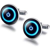 Charles William Men's Novelty Cufflinks in Design of Computer or Tablet Power Button in Blue