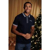 Firetrap Men's Regular Fit Cotton Zip Polo Shirt with Gradient Stripes in Navy | Size: Medium