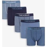 Threadbare Men's 5-Pack Printed Hipster Fit Boxer Shorts in Blue | Size: Small