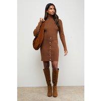 Oasis Women's Button Down High Neck Mini Dress in Tan | Size: Medium