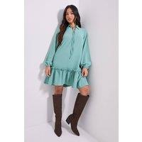Dorothy Perkins Women's Petite Tie Neck Collar Detail Shift Mini Dress in Green | Size: 16