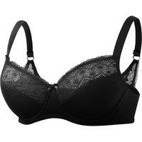 MODISHION Women's Lace Trim Underwire Bra Underwear in Black | Size: 42E