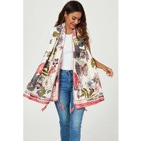 FS Collection Women's Tropical Floral Print Tassel Scarf In Pink