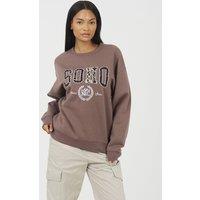 Brave Soul Women's Slogan Crew Neck Sweatshirt in Taupe | Size: Small