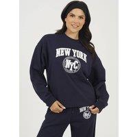 Brave Soul Women's Crew Neck Embroidered Sweatshirt in Navy | Size: Small