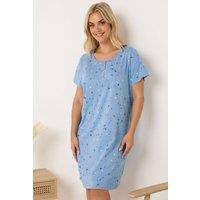 Yours Women's Bow & Star Placket Nightdress in Light Blue | Size: 30-32