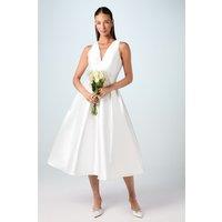 Coast Women's Plunge Neck Bow Waist Midi Wedding Dress With Pockets in Ivory | Size: 18