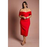 Coast Women's Plus Size Bardot Ponte Column Midi Dress in Red | Size: 20