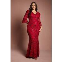 Coast Women's Plus Size Sequin Bodycon Maxi Dress in Red | Size: 22