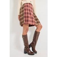 Faith Women's : Cleo Faux Leather High Block Heel Knee High Biker Boots in Brown | Size: 6