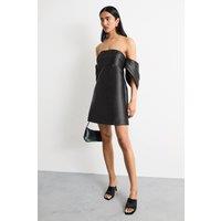 Warehouse Women's Structured Puff Sleeve Bardot Mini Dress in Black | Size: 12
