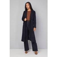 Wallis Women's Petite Side Split Belted Coat in Navy | Size: 18