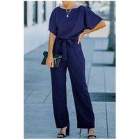 Everyday The Label Women's Wide Leg Jumpsuit with Belt in Blue | Size: Medium