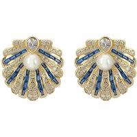 Latelita Women's Art Deco Scallop Shell Earrings Sapphire Blue With Pearl Gold in White