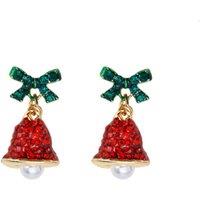 Lovii Women's Festive Christmas Bell Earrings with Bow & Pearl Drop in Gold | Size: 12mm