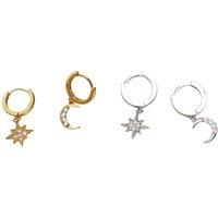 Lovii Women's Moon & Star Stainless Steel Hoop Earrings - Gold & Silver | Size: 12mm