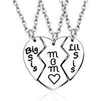 Lovii Women's Mother & Daughters Matching Heart Necklace Set - Big Sis, Mom, Lil Sis in Metallic Silver | Size: Standard