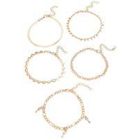 Lovii Women's 5-Piece Gold Layered Anklet Set