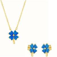 Spero London Women's Blue Opal Four Leaf Clover Sterling Silver Necklace & Earring Set in Gold