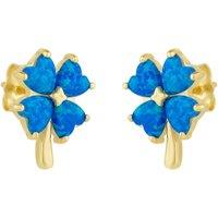 Spero London Women's Blue Opal Four Leaves Clover Sterling Silver Stud Earring in Gold