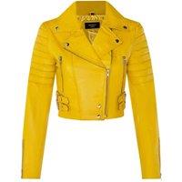 TruClothing Women's Real Leather Short Cropped Length Brando Style Biker Jacket in Yellow | Size: 14